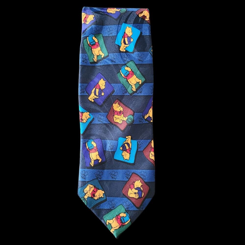 Vintage Disney Pooh Bear Tie Navy Blue Striped Winnie The Pooh Exquisite Apparel